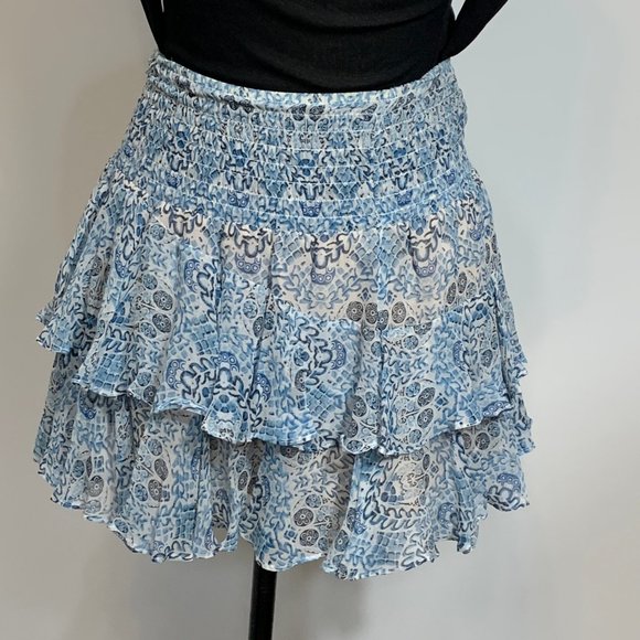 Twelfthstreet by Cynthia Vincent For Intermix Blue Floral Silk Skirt Size P - Picture 15 of 16